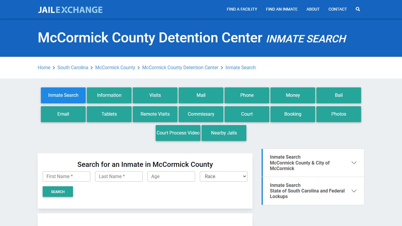 McCormick County Detention Center Inmate Search - Jail Exchange