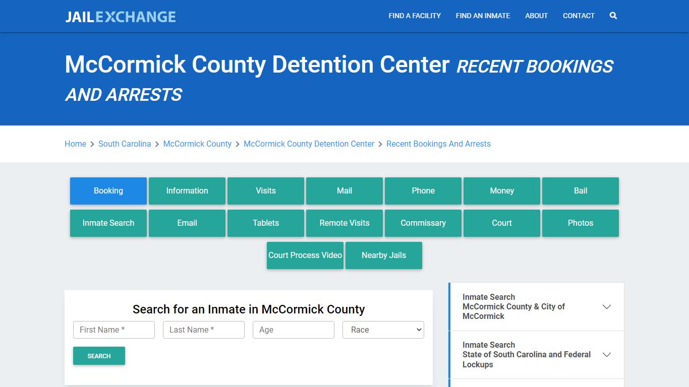 McCormick County Detention Center Recent Bookings And Arrests