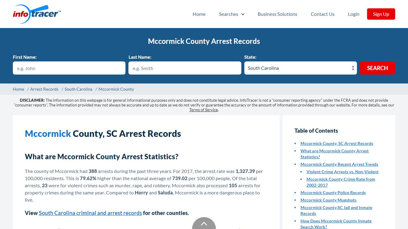 Mccormick County, SC Arrests, Mugshots & Jail Records - InfoTracer