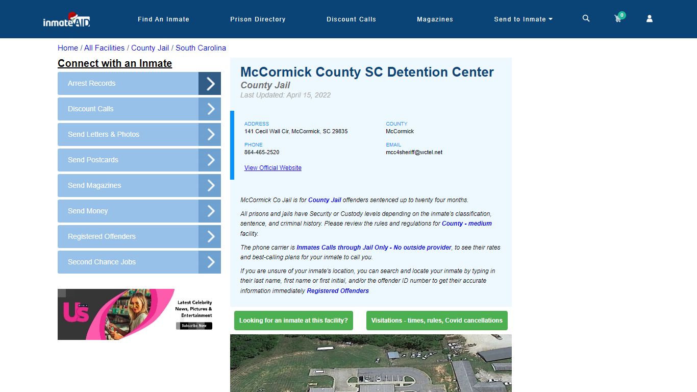 McCormick County SC Detention Center - Inmate Locator - McCormick, SC