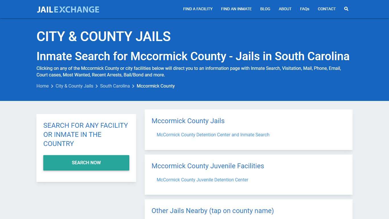 Inmate Search for Mccormick County - Jails in South Carolina